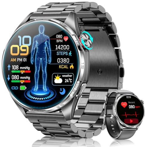Montre Connectée Homme avec ECG/HRV/IMC , 1.45” AMOLED Smartwatch Homme avec Coup d'œil Santé/ Tension Artérielle/Sommeil/120+ Modes Sportifs/5 ATM Étanche, Traceur d'Activité pour Android iOS, Noir