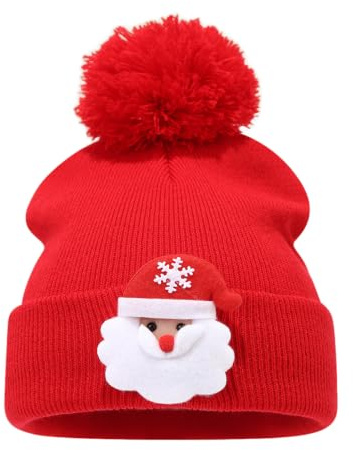 FQLGJMY Dam vinter stretch manschett pom pom mössa luddig skalle keps stickad varm skidhatt för kallt väder utomhus jul, Jul 2, one size