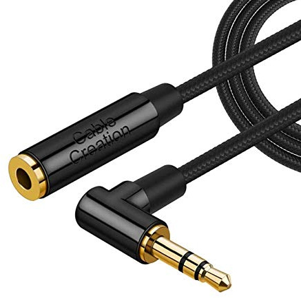 CableCreation 3.5mm Headphone Extension Cable 1.5FT/0.45m, Right Angle 3.5mm Audio Stereo Cable with Silver-Plating Copper for iPhones, Tablets, Beats, PS4 Headset, Home/Car Stereos, Black