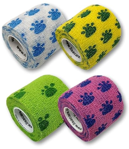 LisaCare Pfotenverband 5cm x 4,5m - 4er-Set mit Pfoten Motiv und Auswahl - Kohäsive Bandage - Wundverband - Pflasterverband - elastisch, dehnbar, selbsthaftend, ohne Kleben (TatzenMix) | 4er-Set mit Pfoten Motiv & Auswahl - Wundverband - elastisch, dehnbar, selbsthaftend, ohne Kleben (TatzenMix)