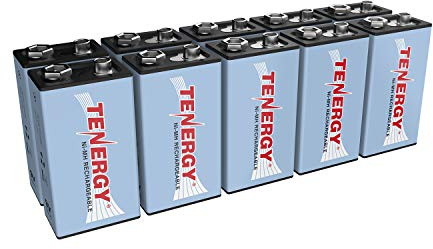 Tenergy 9V NiMH Battery, High Capacity 250mAh Rechargeable 9 Volt Batteries for Smoke Detector/Alarms, TENS Unit, Metal Detector, and More, 10 Pack