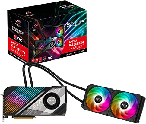 ASUS ROG STRIX LC AMD Radeon RX 6800 XT OC Edition – Carte graphique gaming (16GB GDDR6, AMD RDNA 2, PCIe 4.0, HDMI 2.1, DisplayPort 1.4a, Radiateur de 240mm, Tuyau de watercooling de 600mm)