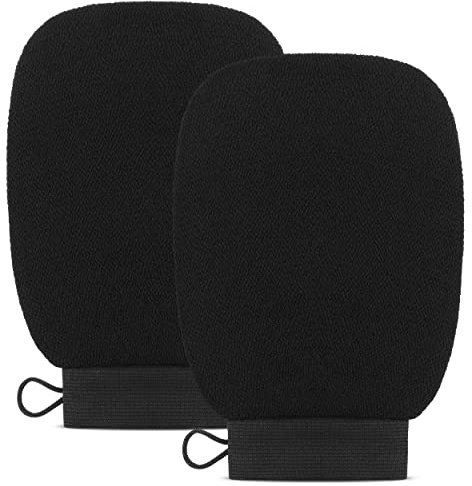 Valitic Exfoliating Glove Body Scrubber - Exfoliating Mitt Dead Skin Remover, Shower Face and Body Exfoliator - Korean Style Skin Scrubber Washcloth - Spray and Self Tan Remover, Pair Black