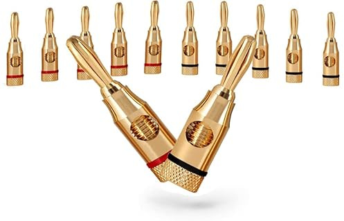 RUNCCI-YUN 10 Stück 4mm Bananenstecker, Vergoldet, High End, Löt- oder Schraubbar, Audio Jack, Lautsprecherkabel Stecker, für Verstärker und Lautsprecher
