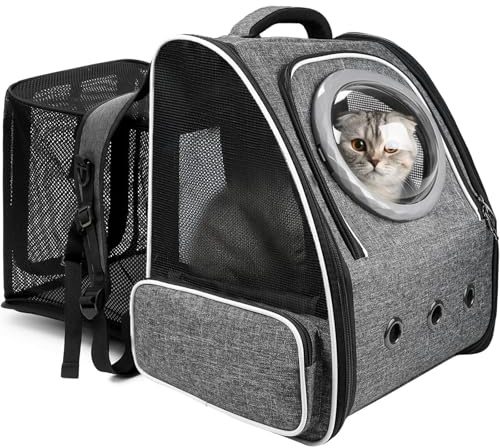 PENCCOR Erweiterbar Katzenrucksack Hunderucksack Haustierrucksack belüftet mit Sicherheitsleine & Raumkapsel-Design - Leicht faltbar für Reisen, Outdoor & Tierarztbesuche bis 8kg (Grau)