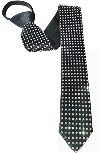 BOMJJOR Cravatta con Strass per Uomo Brillante Scintillante Diamanti Artificiali Cravatta per Donna Cravatta Regolabile, Nero , 5 7/8