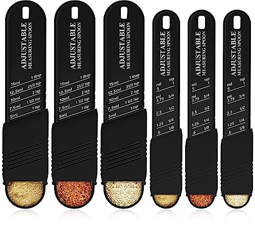 6 Pcs Adjustable Measuring Spoon Plastic Tablespoon and Teaspoon Set Baking Cooking Spoon Set for Chef Measuring Metering Kitchen Dry Liquid Ingredients Powder, 2 Sizes(Black)