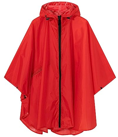 SaphiRose Lightweight Kids Rain Poncho Waterproof Jacket Zipper Up Rain Coat Red X-Large