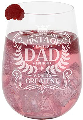 Birthday Gift for Dad Vintage World's Greatest Dad Engraved Large Gin Glass Present for Fathers Etched 590ml Stemless Gin Glass