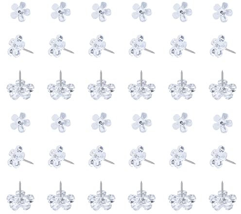 VAPKER 150 Stück transparente Reißzwecken, niedlich, flach, Blumenform, dekorative Reißzwecken, Kartennadeln für Korktafel, Zuhause, Büro, Schule