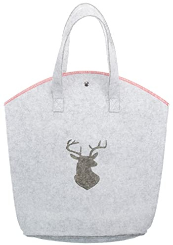 Brandsseller Filztasche Hirsch Prägung mit Magnetverschluss und roter Overlock Naht Einkaufstasche Shoppingbag Freizeittasche