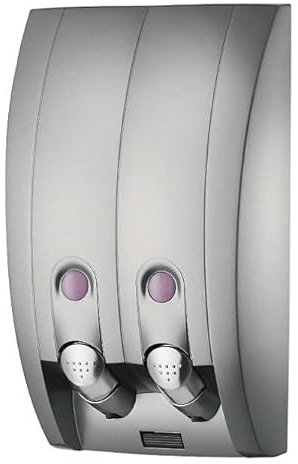 Aquathof Seifenspender mit 2 Kammern für Wandmontage I für Toilette Bad Badezimmer WC Dusche - Spender für Seife Handseife Shampoo Duschgel - Rund, 2 Kammern, 2X 350 ml, Grau