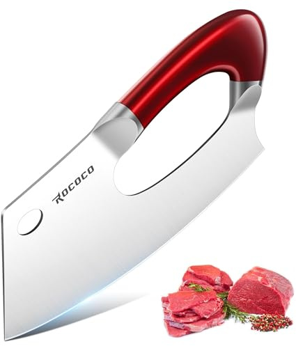 ROCOCO Easy Handle Meat Cleaver - Effort Saving Chef Knife Unique Professional for Kitchen Cutting Meat Vegetable Birthday Gift Red Stainless Steel