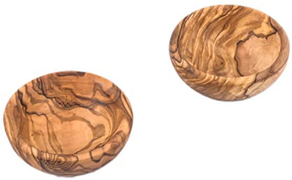 Lot de 2 bols à sauce de qualité supérieure en bois d'olivier exclusif - Lot de 2 bols à tapas - Petit bol pour olives et sauces BBQ - Diamètre : 8 cm