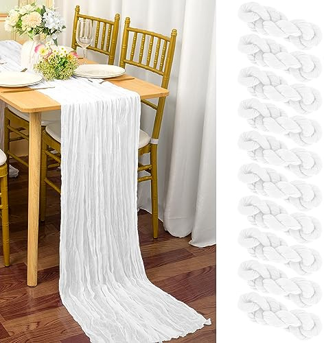 YMHPRIDE 10 Stück Seihtuch-Tischläufer Weiß,90 x 300 cm Rustikaler Gaze-Stoff Boho-Tischläufer Käsetuch Cheesecloth Tischläufer Hochzeit Tischdecke für Hochzeitsfeier Brautparty Tischdekoration