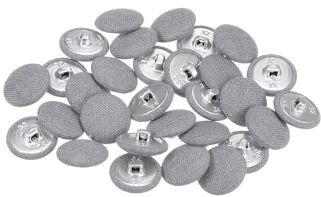 QUARKZMAN 30 Stück Knöpfe mit Stoffüberzug 20 mm Vintage Stoffknöpfe Bezogen Nähknöpfe Grau Runde Retro Bastelknöpfe Metallschaft für Mantel Strickjacke Anzüge Kleider Blusen