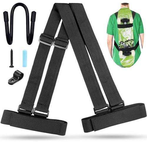 GZqiancang 1 Stk Skateboard Schulterträger, Verstellbarer Schulterträger Skateboard mit 1 Stk Skateboard Halterung für Skateboards, Longboards, Snowboards