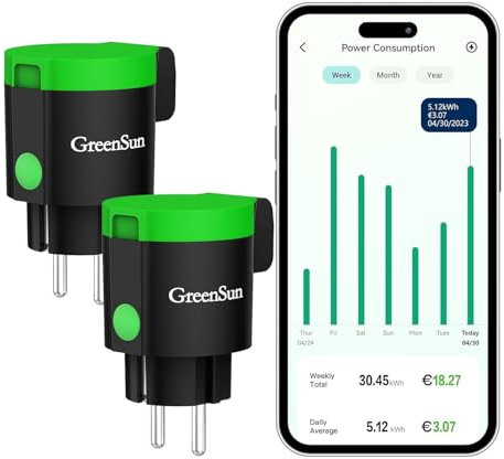 2PCS GreenSun Presa Intelligente Wifi, Presa Consumo Energia, Compatibile con Alexa, Presa Comandata,Presa Timer Programmabile,Vesync IP44 16A 2.4GHz