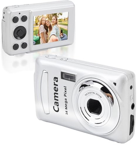 FHD 1080P Digital Camera Auto Focus, 2.4 16MP 16X Digital Zoom Portable Mini Camera, Anti-Shake Vlogging Selfie Cameras for Boys Girls Kids Teens (Silver Gray)