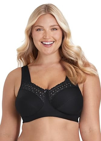 Miss Mary of Sweden - Broderie Anglaise, Non Wired Bras for Women, Everyday Bras, Comfortable Cotton, Supportive Full Coverage 36DD Black