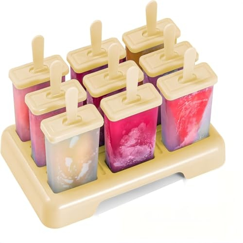 Lot de 9 moules à glace réutilisables de qualité alimentaire sans BPA avec brosse de nettoyage et entonnoir pliable en silicone (jaune clair)