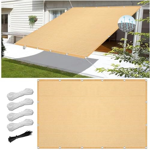 Vela Ombreggiante Parasole Traspirante 150 x 200 cm, Antivento, Traspirante,98% Anti UV, Tenda da Sole Telo Parasole, Rete di Ombreggiatura, per Balcone, Terrazza, Color Crema