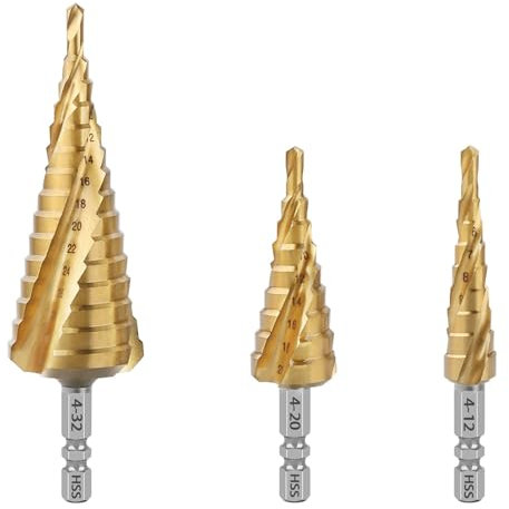 3 Stücke 1/4 Zoll Sechskantschaft HSS Stufenkegelbohrer 4-12/4-20/4-32mm HSS Titanbeschichteter Stufenbohrer Lochsäge for Metall Holz Kunststoff