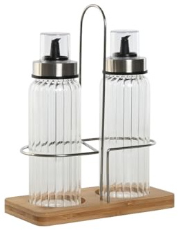 Home ESPRIT Set de Aceitera y Vinagrera Transparente Natural Bambú Cristal 18,5 x 9,3 x 24 cm