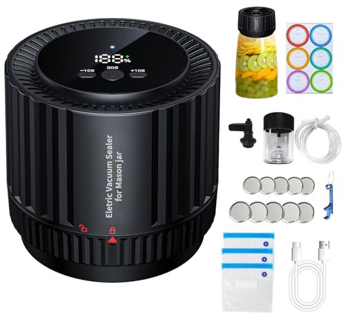Machine Sous Vide Pour Bocaux En Verre Contient 10 Couvercle HerméTique, Avec 3 Sacs Sous Vacuum Sealer Pour Mason Jar, Scelleuse Sous Vide Automatique Pour Bocaux Mason Portables Avec Ouvre-BoîT
