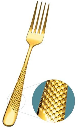 Xideman® Tenedores de cena, 6 piezas 18/10 de acero inoxidable, 20.5 cm pequeños tenedores para servir (Dorado)