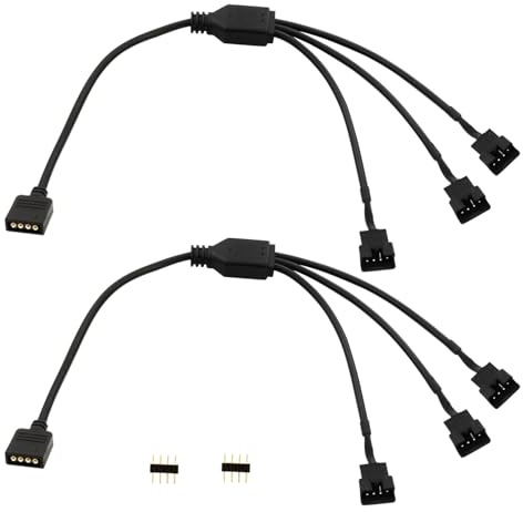 LANMINGLEL Cable divisor RGB de 4 pines 12V 4Pin hembra a SM 4Pin macho Cable de alimentación de extensión RGB PC Cables RGB para ventilador de computadora Placa base Tira LED (M 1 a 3, 2)