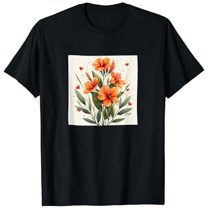 Oleander Flowers And Hearts Boho Style Graphic T-Shirt