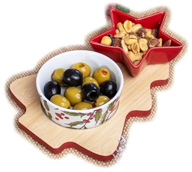 Darthome Set of 2 Christmas Serving Bowls Xmas Tree Tray Ceramic Round Star Snack Dishes
