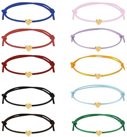GAUEIOUR Friendship Colorful Heart Bracelets - 10pcs Adjustable String Charm - Simple and Stylish