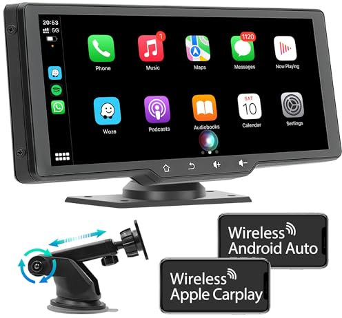 WSRADIOKITS 10.26 Zoll CarPlay Bildschirm, Tragbares Autoradio kompatibel mit A-pple CarPlay & Android Auto, IPS Touch Screen, Siri/G-oogle, GPS Navigation, Bluetooth, Mirror Link, FM, AUX, AirPlay