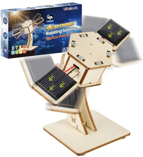 DIY Drehbares Solar‑Satelliten Holzpuzzle, 3D Holz Bausatz, Kreatives Building Kit, Mint & STEM Experiment Bastelset für Kinder ab 8‑12 Jahren, Solar Spielzeug für Jungen und Mädchen
