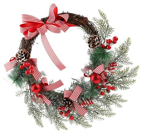 MEIBAOGE Handgefertigter Weihnachtskranz aus Holz mit Tannenzapfen und Schleifen, Weberanke, Akzent für Feste, Heimdekoration