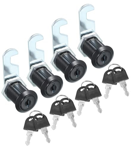 sourcing map 4 Pcs 1 Keyed Alike Cabinet Cam Lock with Key Tubular Locks Black