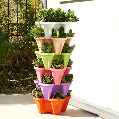 Macetas verticales de 6 niveles para plantas de fresas, multicolor, apilables, de plástico, para interiores y exteriores, balcón, flores y verduras, torre