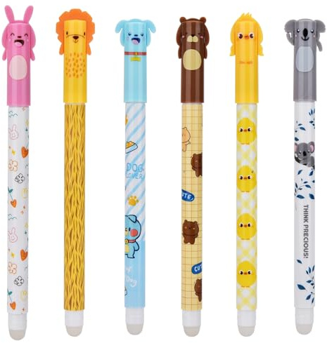 QIURUYUE Radierbarer Kugelschreiber (BLAU+ Schwardz), Radierbare Stifte, Kinder Cartoon Erasable Pen, Gelstifte Radierbar für Kinder Studenten Geschenk Schul Bürobedarf (4 Blau+2 Schwardz, 6)