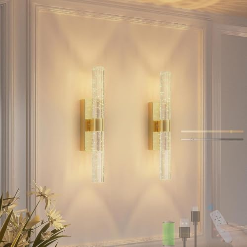 Wandleuchten Batterie USB Wiederaufladbar LED Wandbeleuchtung Dimmbare mit Fernbedienung Wandlampen Kabellos Modern Design Kreative Acryl Innen Wohnzimmer Schlafzimmer 3000-6500K (Gold,2 Stück)