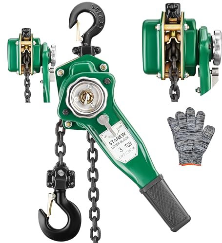 STANEW Paranco a Catena, Paranco a Leva Manuale Altezza di Sollevamento 2.8m, Capacità Max. da 3t, Catena in acciaio al carbonio G80, gancio girevole a 360°