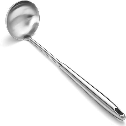 ReaNea Mestolo da zuppa in acciaio inox, extra profondo e a grande capacità, manico lungo e comodo, lavabile in lavastoviglie – Ideale per zuppe, brodi, stufati e salse