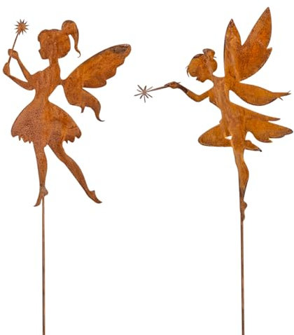Set di 2 spine da giardino, lunghezza 80 cm, con elfo, decorazione da giardino, decorazione in metallo, decorazione da giardino