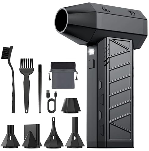 JoyGeek Elektrisches Staubgebläse 160000 U/min, 4‑stufig einstellbares Druckluftgebläse, Bürstenloser Compressed Air Duster 3‑in‑1 Mini Gebläse für PC, Tastatur, Auto, Outdoor inkl, 9 Zubehör