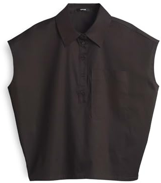 OPUS Damen Kurzarmbluse | FAJORA Regular Shirtbluse aus Baumwollstretch Midnight Brown, 38