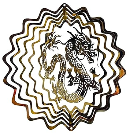 Drachen-Windspiel, Metall, Gartendekorationen für Balkon, Innen- und Außenbereich, Wand, Golden, 10 cm