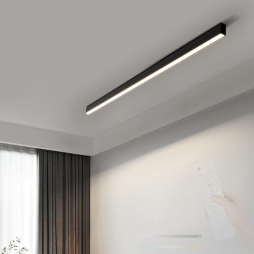 TZSMUM Modern LED Langes Deckenleuchte mit Fernbedienung Deckenlampe 2700K-6500K Dimmbar Deckenbeleuchtung Aluminium Acryl Rechteck Design für Esszimmer Küche Wohnzimmer (120cm,Schwarz)