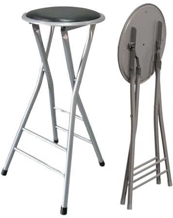 Sgabello pieghevole, altezza 60 cm, sedia portatile leggera per cucina, campeggio, reception, senza schienale, capacità 120 kg, sedia pieghevole compatta nera