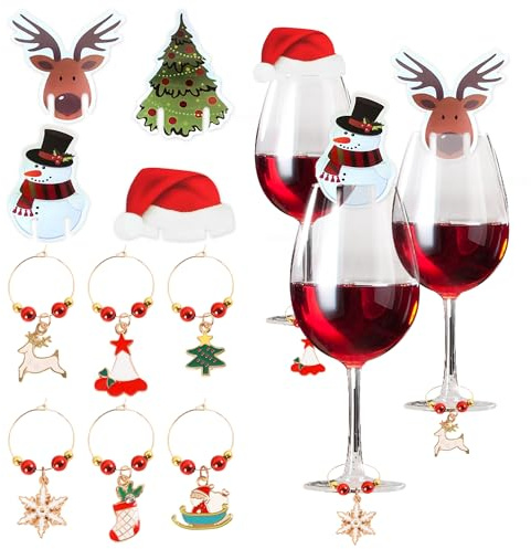 46 Stück Weihnachten Weinglas Charms Ringe Markierungen Etiketten | 46 Stück Weihnachten Weinglas Charms Ringe Markierungen Etiketten für Stielgläser Vintage Weihnachtsmann Etikettenanhänger
